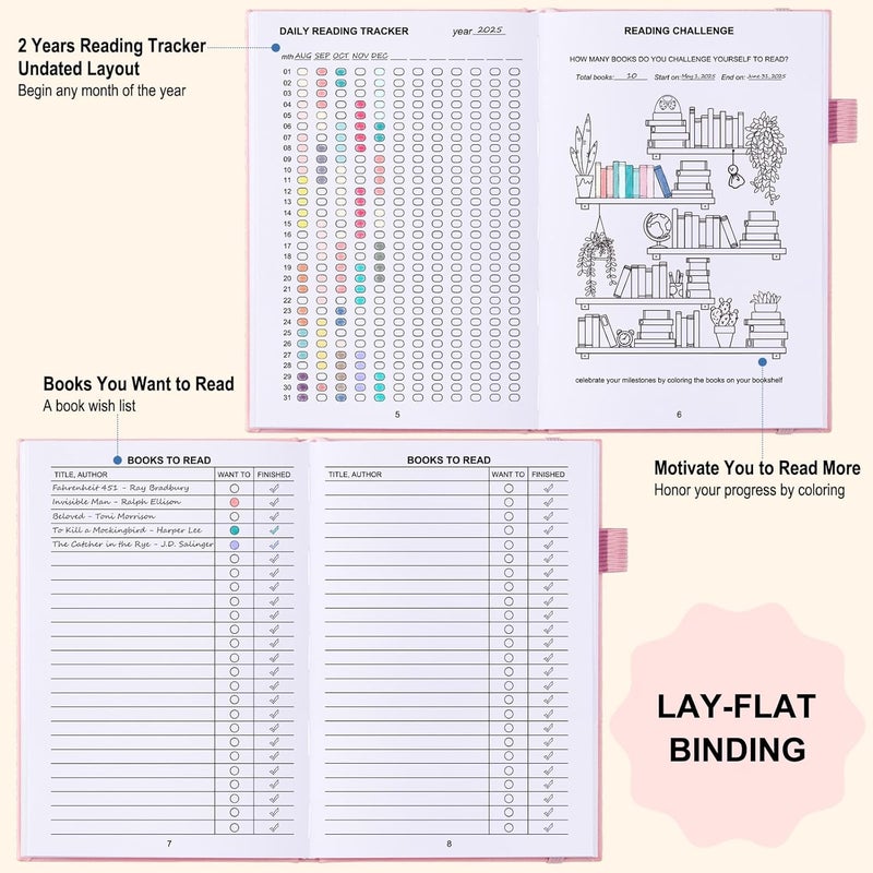 COMKISO Store Reading Journal for Book Lovers - 75 Book Journal Reading Log for Book Tracking, A5 Linen Book Review Journal with TBR Tracker List, Ratings, Challenges, Prompts, and Index - Pink - Image 5